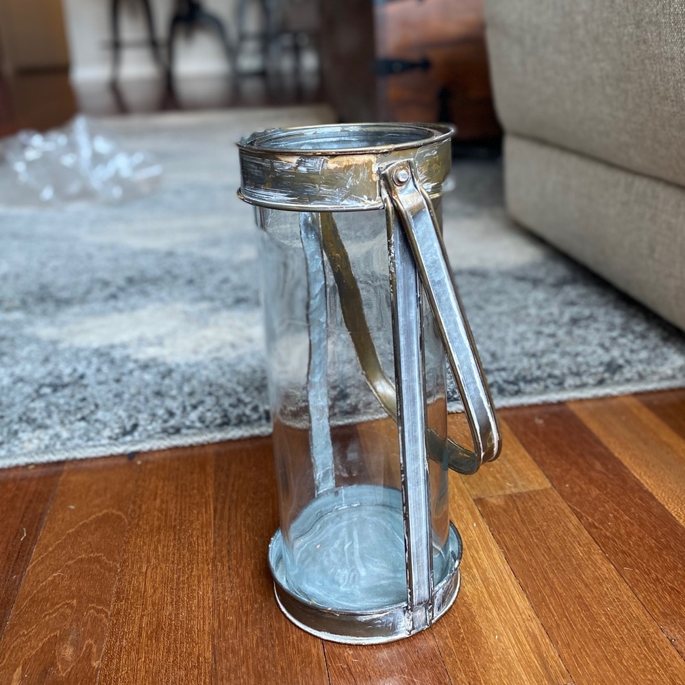 Farmhouse Galvanized Metal Glass Lantern